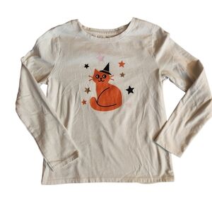 Cat & Jack Halloween Kitty Cat Witch Long Sleeve Shirt Size S 6/7 White